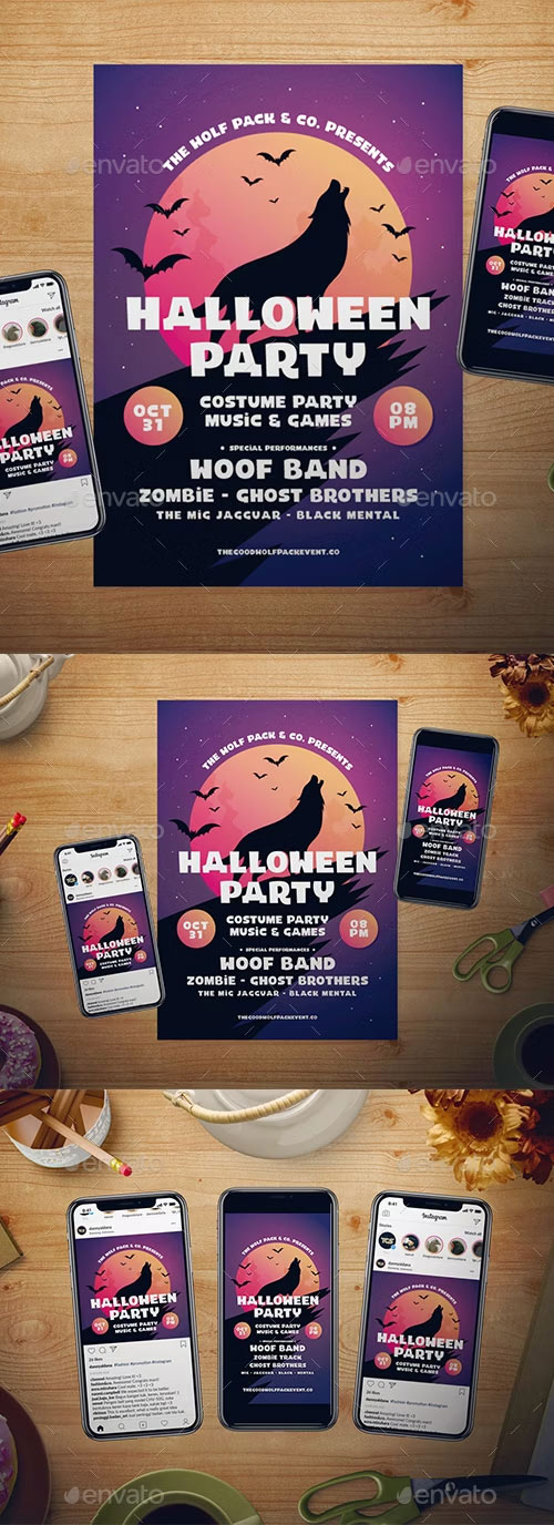 Halloween Party Flyer Set 22667576