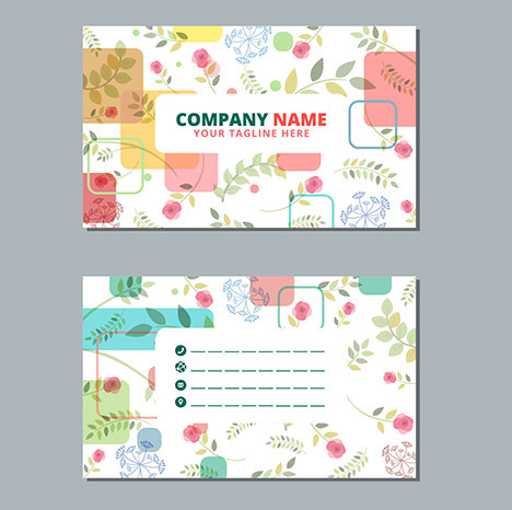Business card templates colorful flora leaf decor