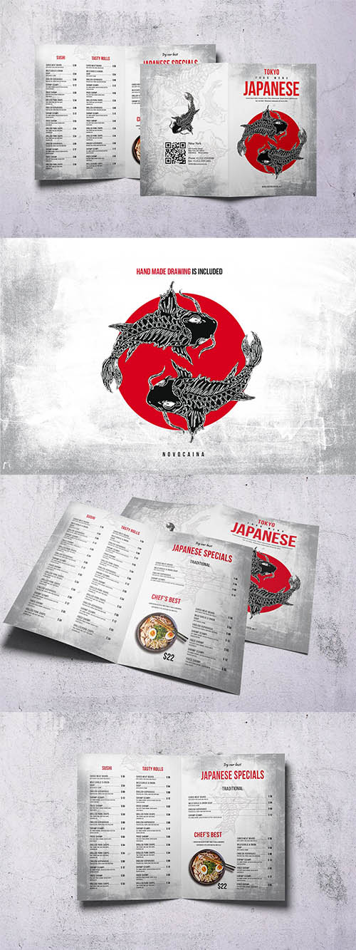 Japanese Cuisine Bifold A4 & US Letter Food Menu