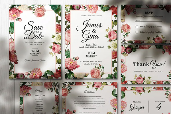 Elegant Wedding Invitations With Flowers PSD