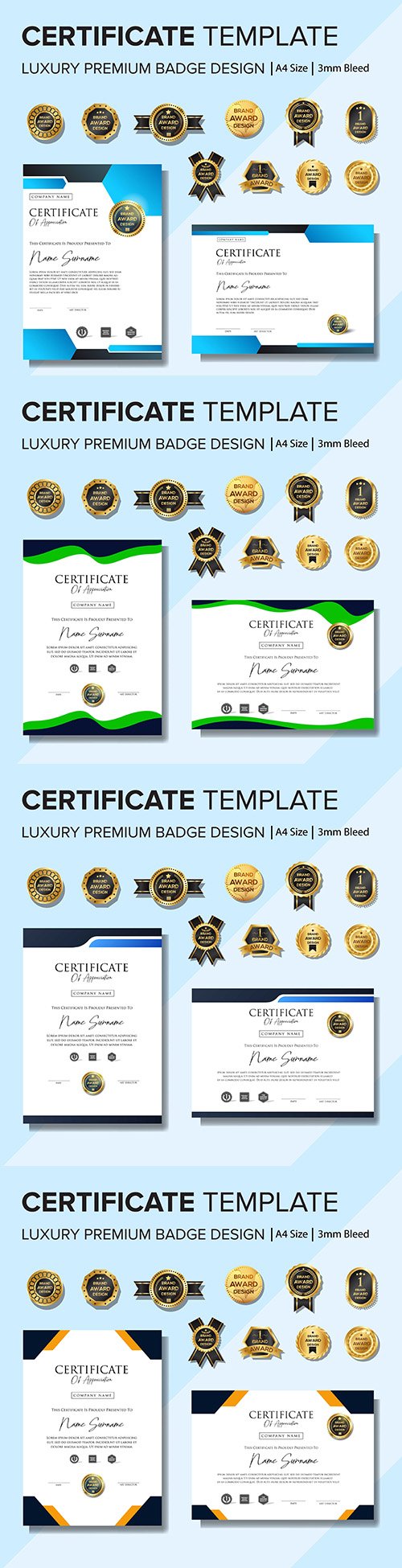 Certificate and premium badges design creative