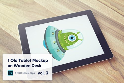 1 Old Tablet Mockup on Wooden Desk Vol.3