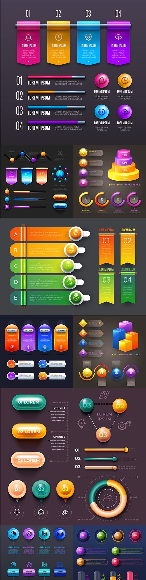 Colorful 3d glossy infographics options elements collection