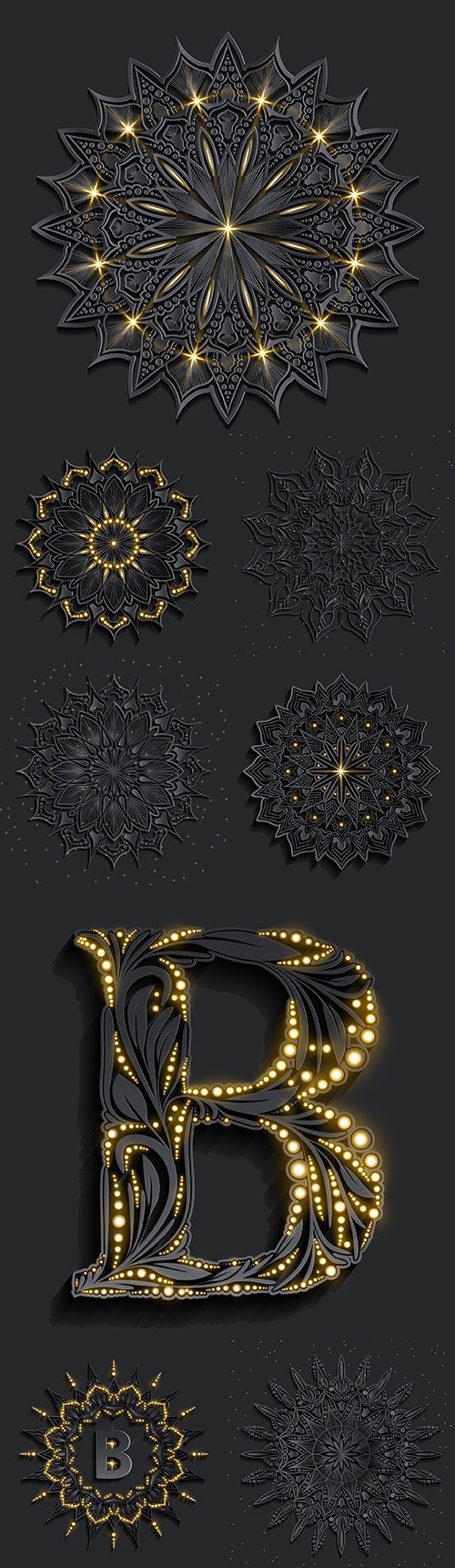 Luxury dark Damascus mandala and gold effect