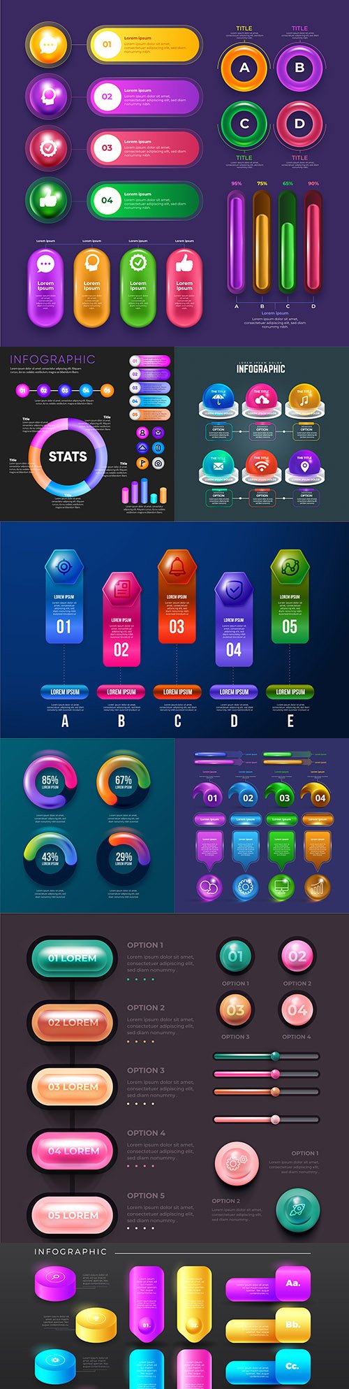 Colorful 3d glossy infographics options elements collection 2