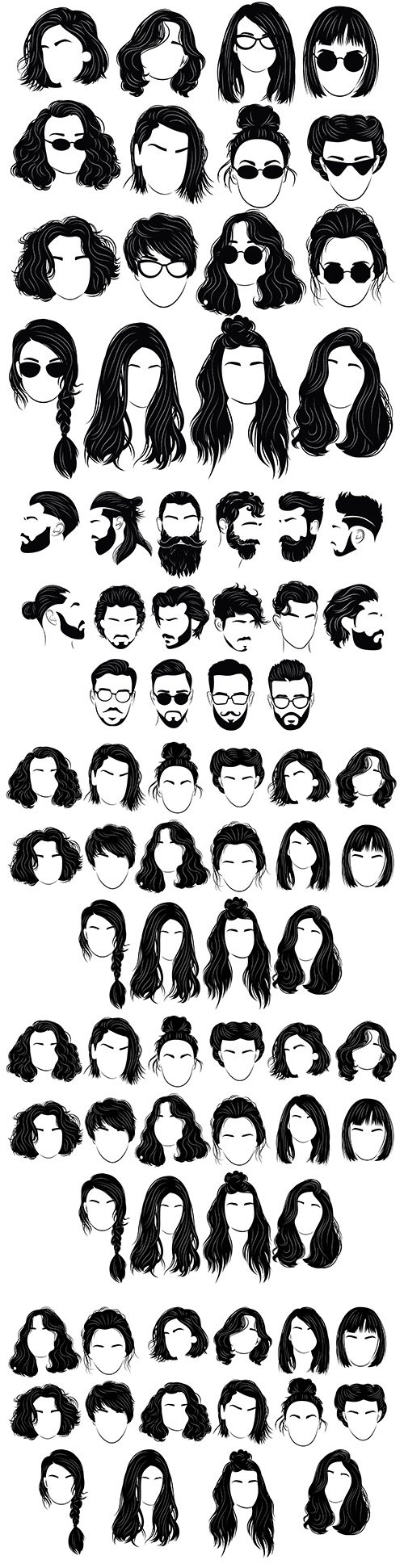 Female and male hairstyle design silhouettes