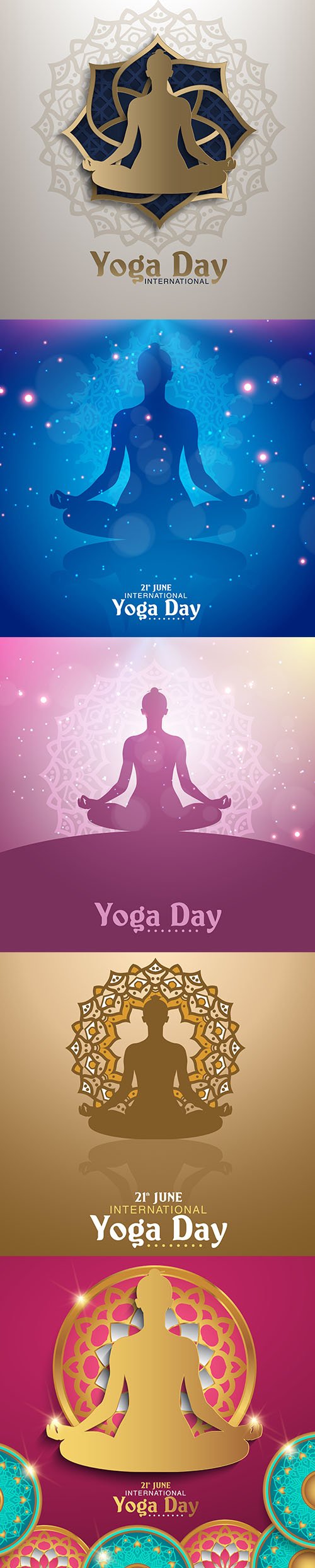 Abstract Yoga Day Background Vector Illustrations Set