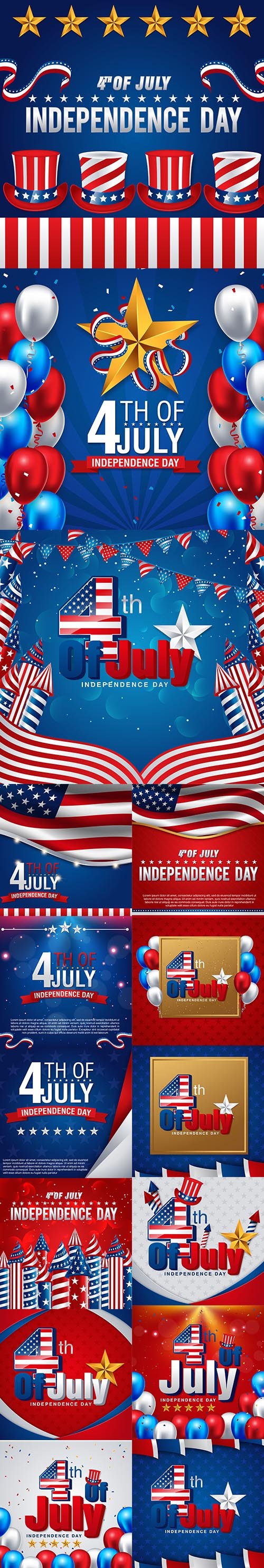 4th July Independence Day Backgrounds Set