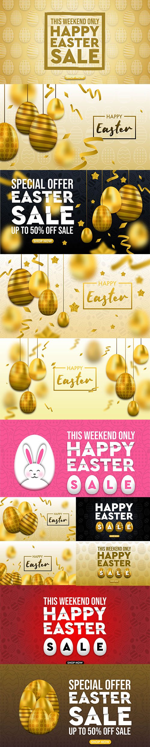 Happy Easter Sale Promotion Design Banner Vector Set