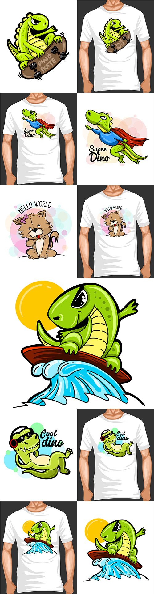 Dinosaur cartoon illustration and merchandising design