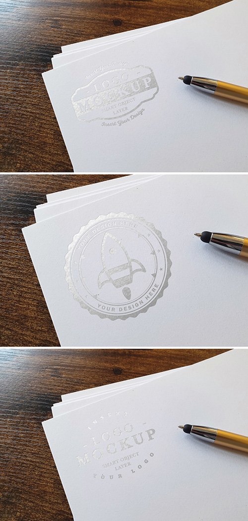 Embossed Shiny Logo Mockup on Paper Stack
