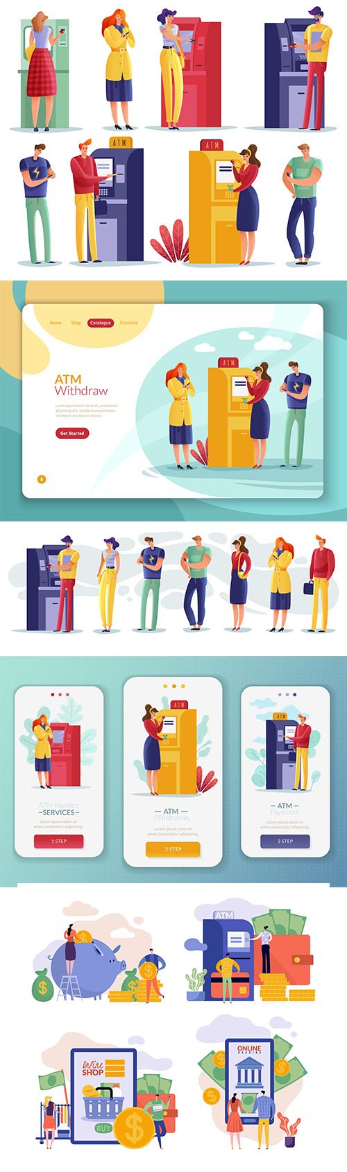 Flat Illustration with ATM Payments People