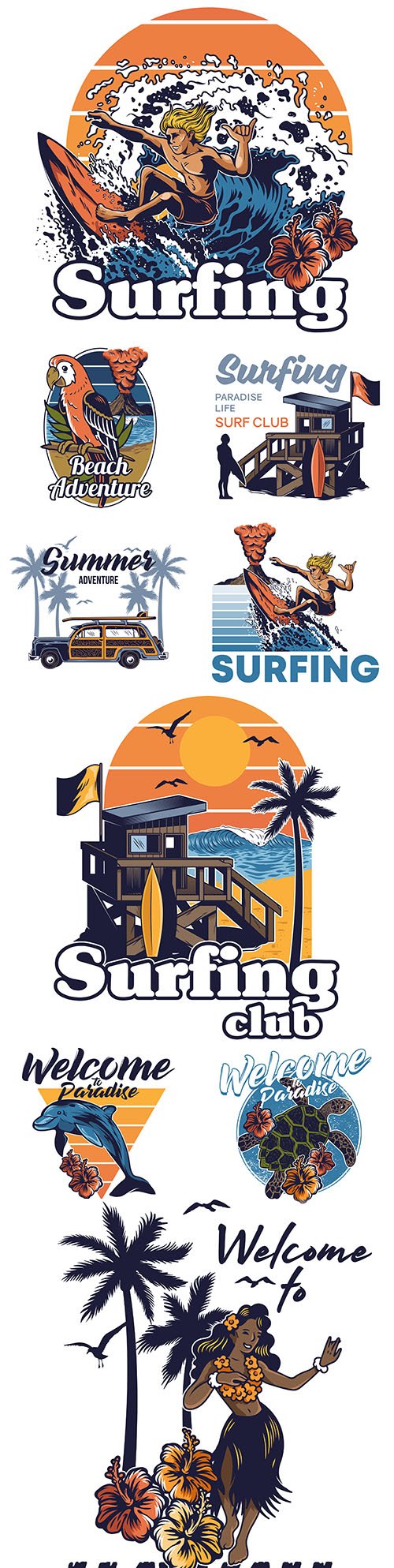 Summer beach and surf vintage style illustration