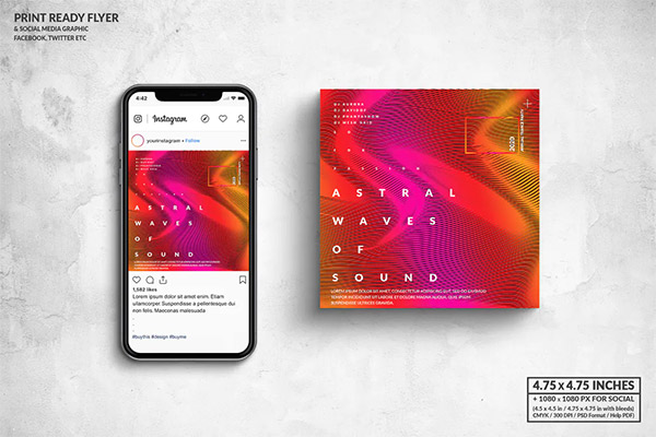 Astral Waves Music Square Flyer & Social Media