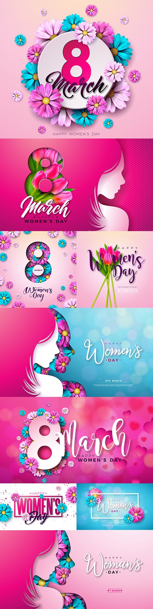 March 8 happy women's day flower postcards design