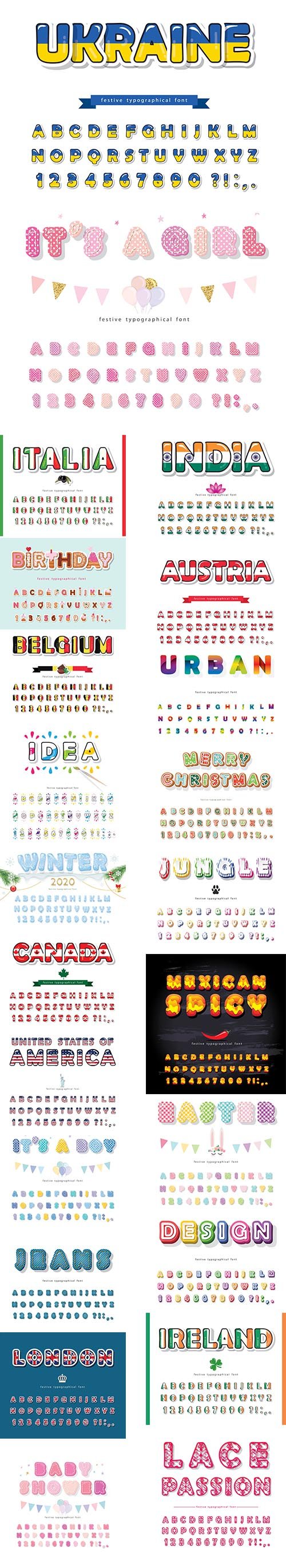 Various Countries and Holidays Vector Fonts