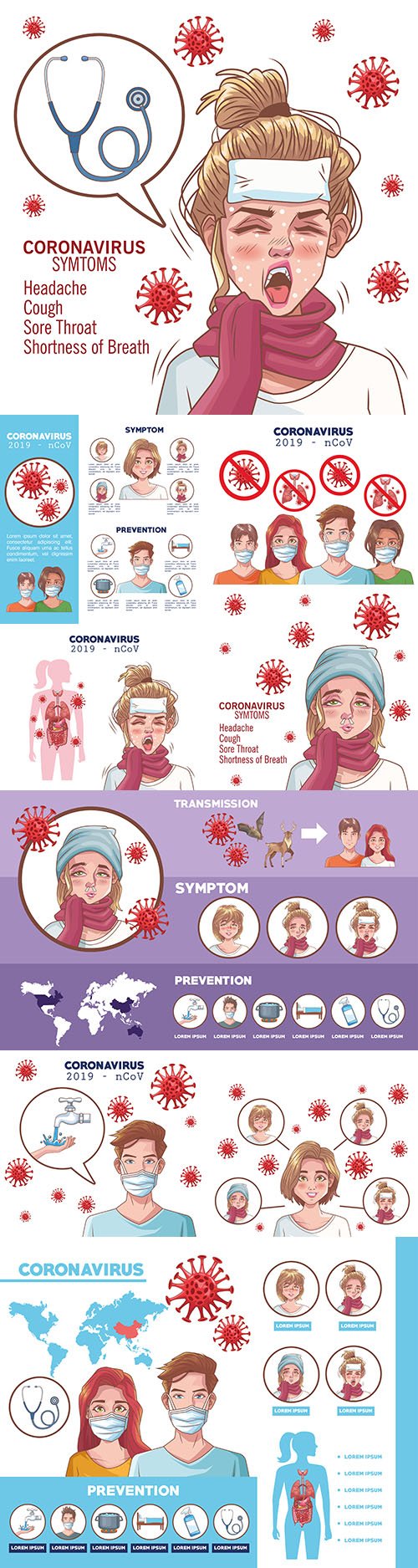 Coronavirus symptoms and prevention infographics design