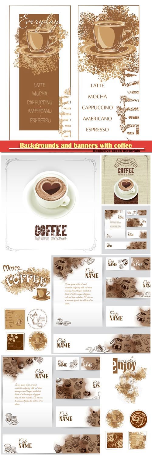 Backgrounds and banners with coffee in vector