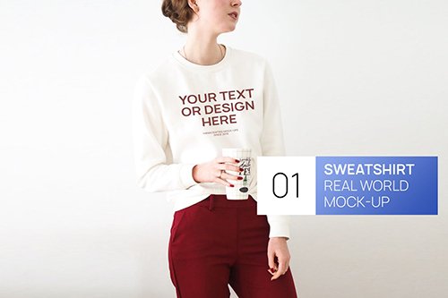 Woman White Sweatshirt Real World Photo Mock-up