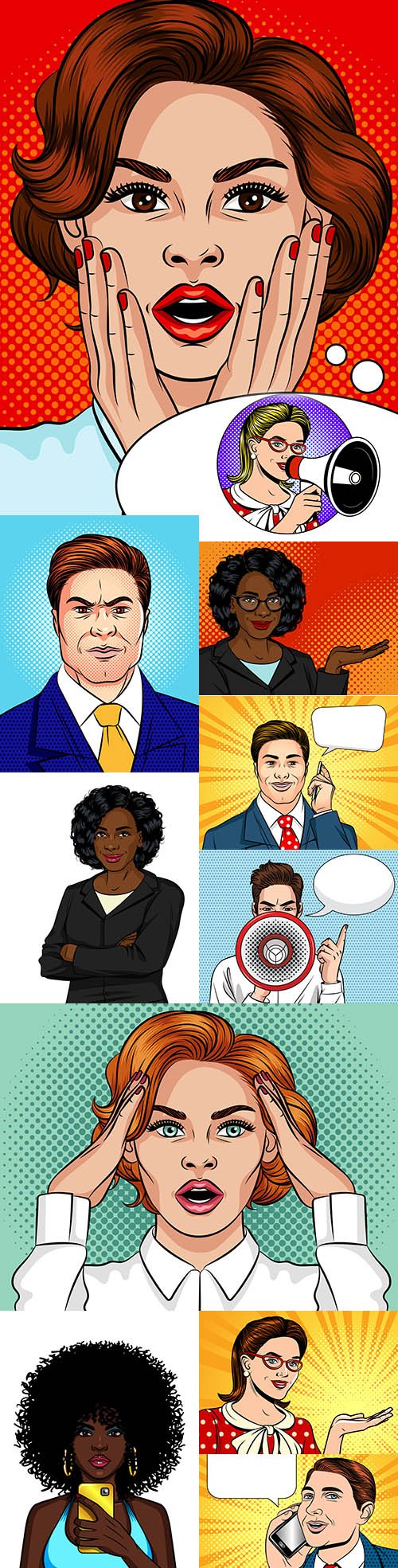Business people pop art style color illustration