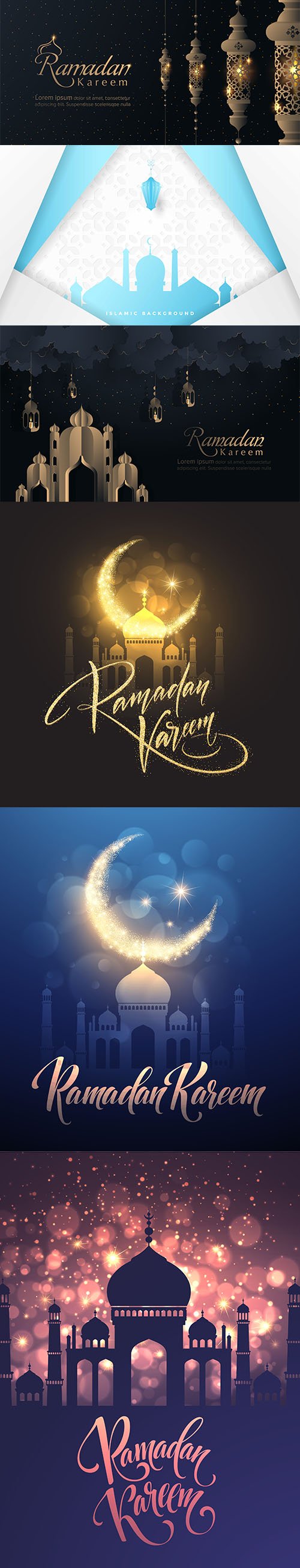 Ramadan Kareem Greeting Card Vector Set