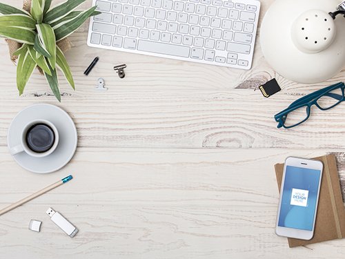 Smartphone on Desk with Espresso Mockup
