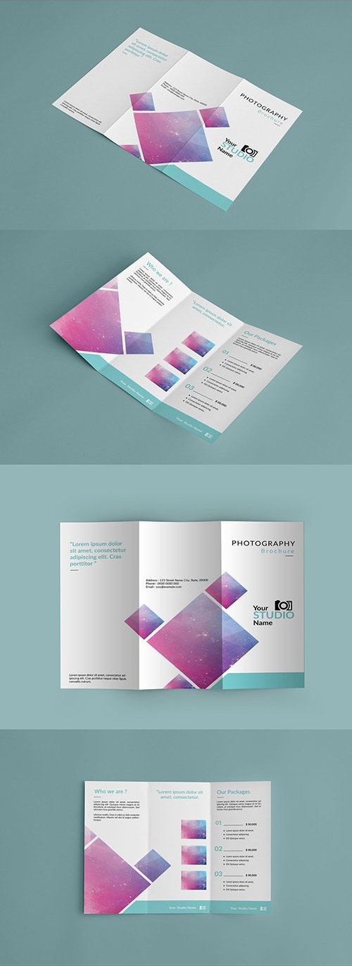 Trifold Brochure Layout with Teal Accents