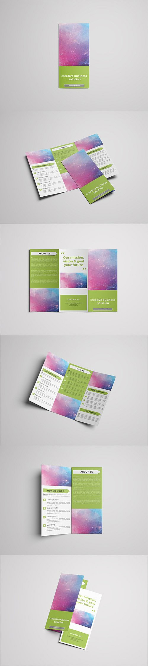 Trifold Brochure Layout with Green Accents 1