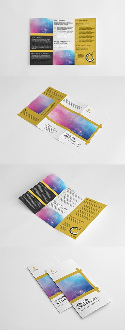Trifold Brochure Layout with Yellow Accents 1