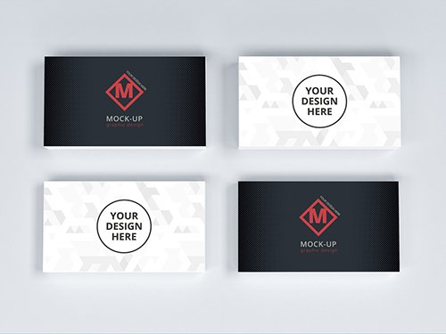 4 Horizontal Business Cards on Gray Mockup