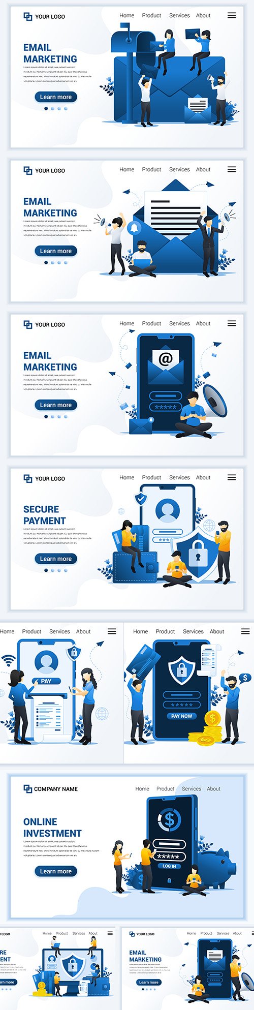 Email marketing landing page flat design