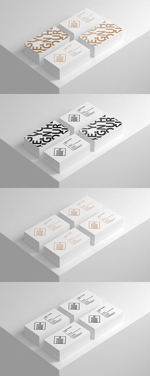 Four Stacks of Business Cards Mockup