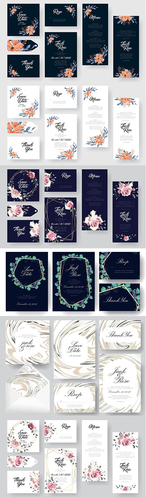 Modern Floral Wedding Invitation Card Set