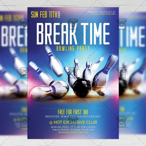 Bowling A5 Template - Break Time Flyer