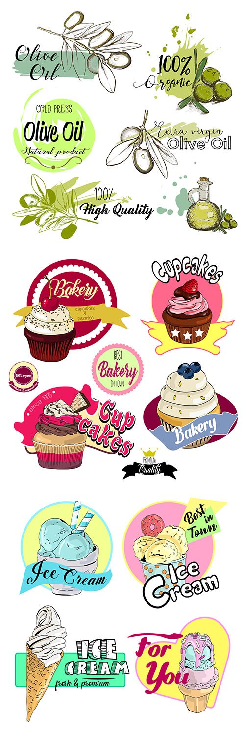 Vector Set of Hand-Drawn Food Labels