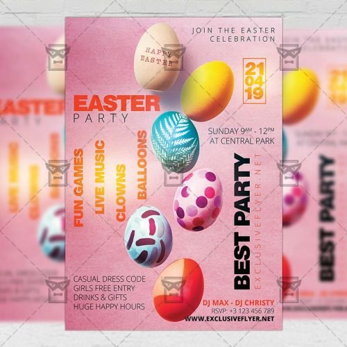 Seasonal A5 Flyer Template - Easter Party Celebration