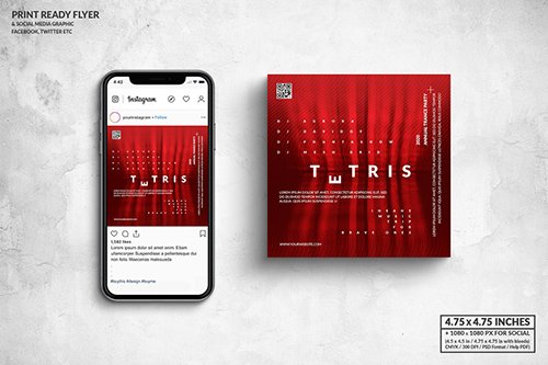 Tetris Music Party Square Flyer & Social Media PSD