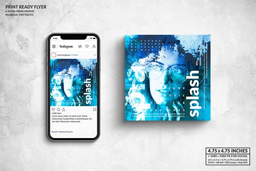 Splash Music Party Square Flyer & Social Media PSD