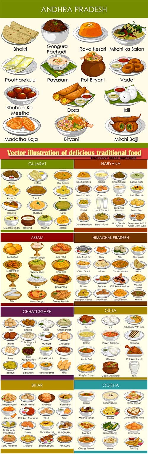 Vector illustration of delicious traditional food of India