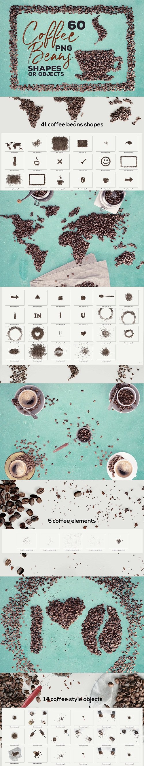 60 Coffee Beans - PNG Shapes & Objects 216772