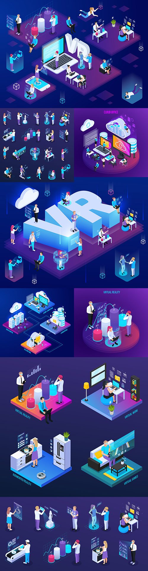 Virtual reality isometric composition with human characters