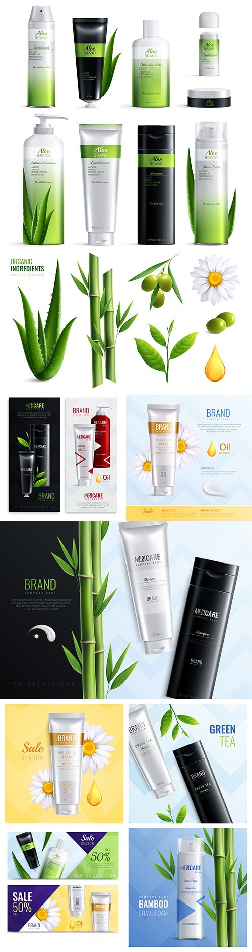Organic cosmetics and ingredients realistic set design