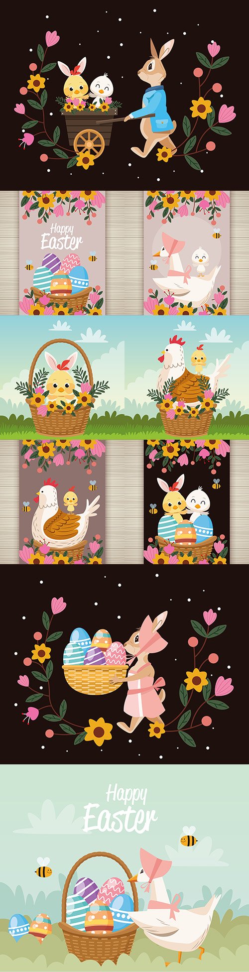 Easter postcard with duck and eggs in basket