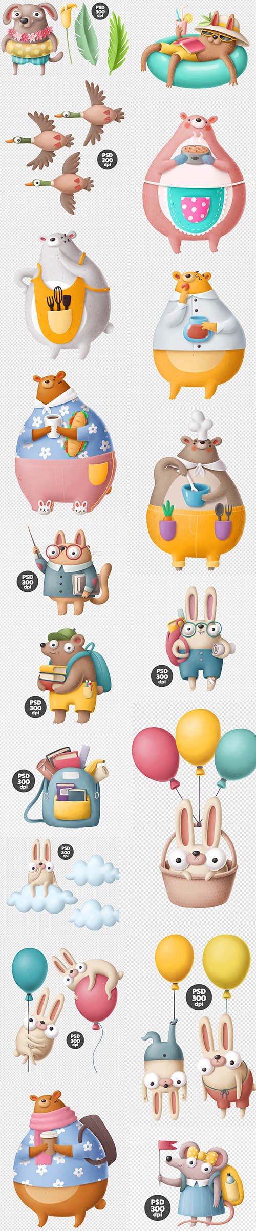 PSD Collection of Cute Animals and Object
