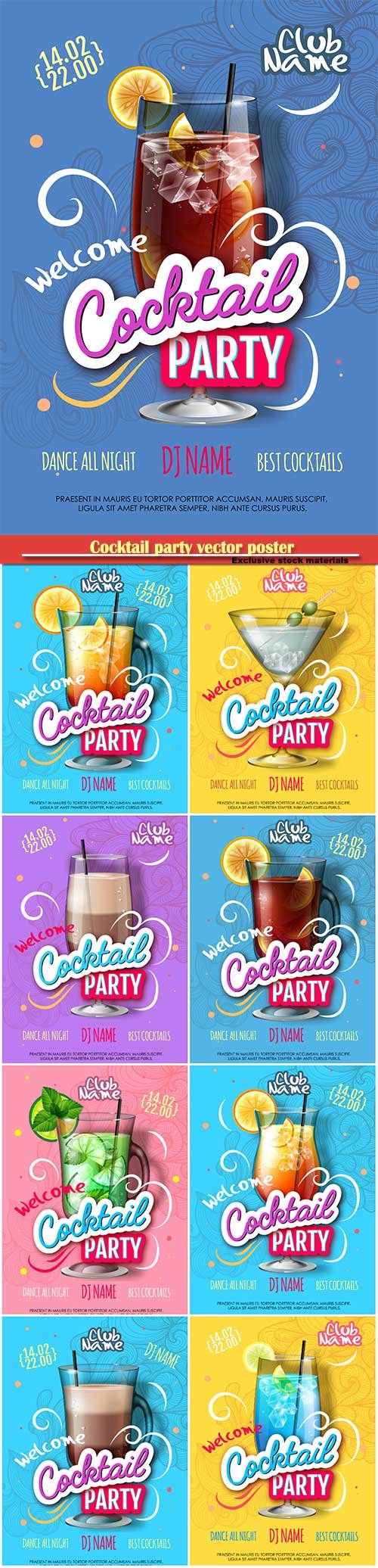 Cocktail party vector poster in eclectic modern style