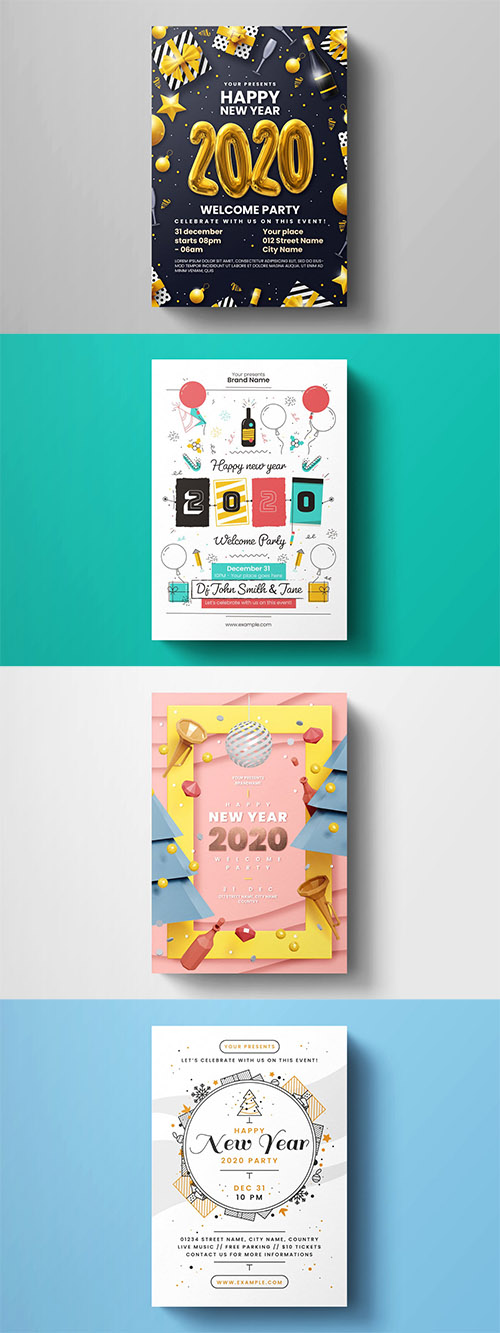 4 New Year Flyer Templates PSD