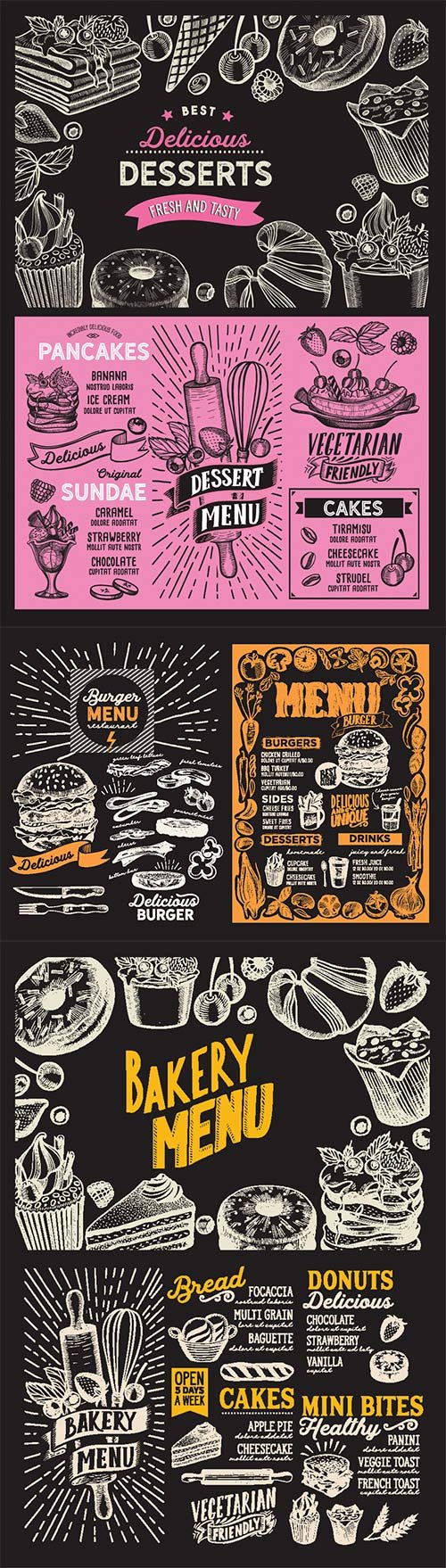 Menu food template for restaurant with doodle hand-drawn graphic