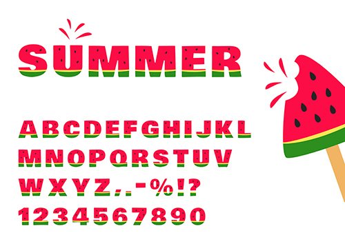 Watermelon Font Summer Alphabet Numbers IllustrationS