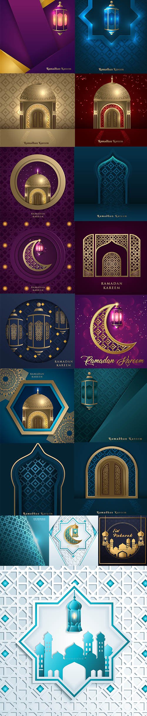 Vector Set of Ramadan Kareem Greeting Card Template