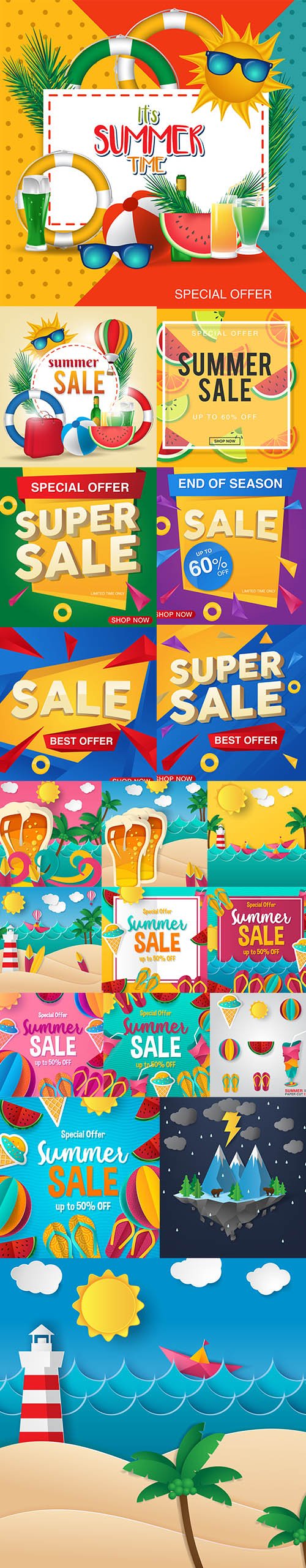Summer Sale Vector Banner Design Illustrations
